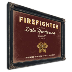 Personalized Firefighter Sign, Running In When Others Run Out, Oxblood & Gold, image 1