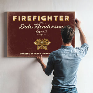 Personalized Firefighter Sign, Running In When Others Run Out, Oxblood & Gold, image 9