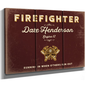 Personalized Firefighter Sign, Running In When Others Run Out, Oxblood & Gold, image 14