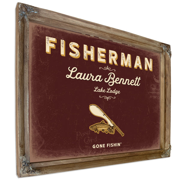 Personalized Fisherman Sign, Gone Fishin', Oxblood & Gold, image 6