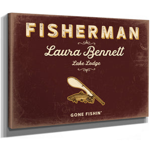 Personalized Fisherman Sign, Gone Fishin', Oxblood & Gold, image 8