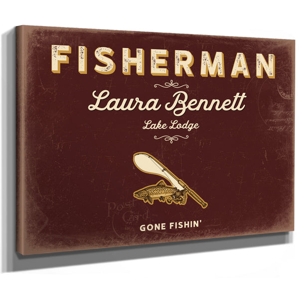 Personalized Fisherman Sign, Gone Fishin', Oxblood & Gold, image 8
