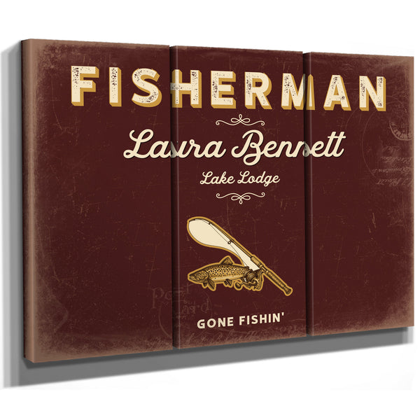 Personalized Fisherman Sign, Gone Fishin', Oxblood & Gold, image 14