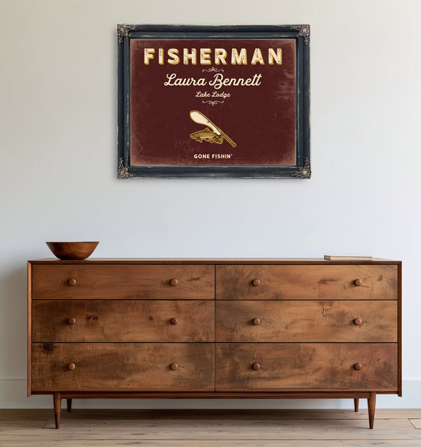 Personalized Fisherman Sign, Gone Fishin', Oxblood & Gold, image 19
