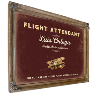 Personalized Flight Attendant Sign, Do Not Make Me Use My Flight Attendant Voice, Oxblood & Gold, image 6