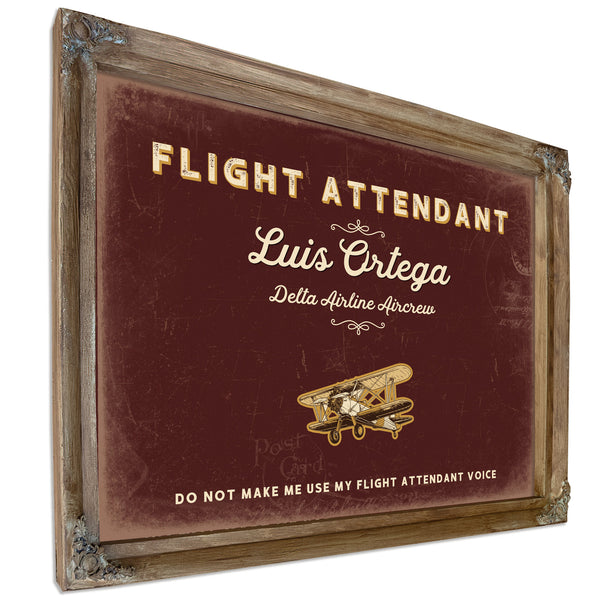 Personalized Flight Attendant Sign, Do Not Make Me Use My Flight Attendant Voice, Oxblood & Gold, image 6