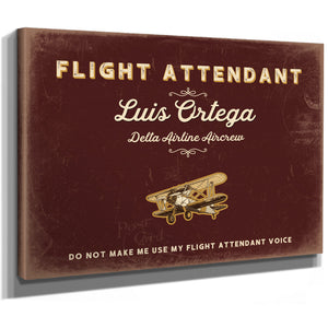 Personalized Flight Attendant Sign, Do Not Make Me Use My Flight Attendant Voice, Oxblood & Gold, image 8