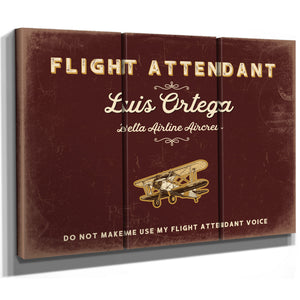 Personalized Flight Attendant Sign, Do Not Make Me Use My Flight Attendant Voice, Oxblood & Gold, image 14