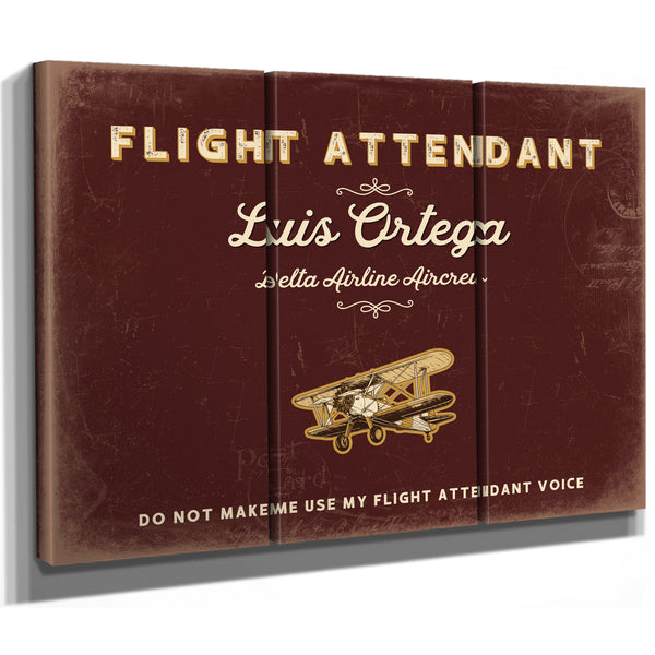 Personalized Flight Attendant Sign, Do Not Make Me Use My Flight Attendant Voice, Oxblood & Gold, image 14