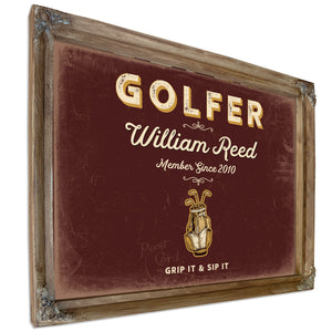 Personalized Golfer Sign, Grip It & Sip It, Oxblood & Gold, image 6
