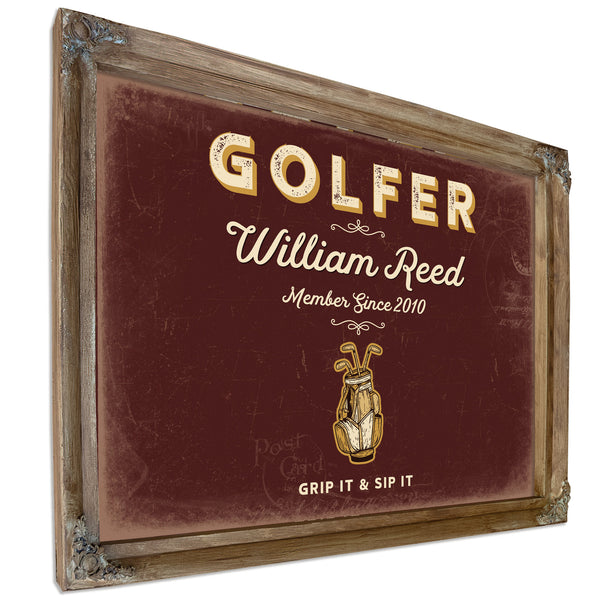 Personalized Golfer Sign, Grip It & Sip It, Oxblood & Gold, image 6