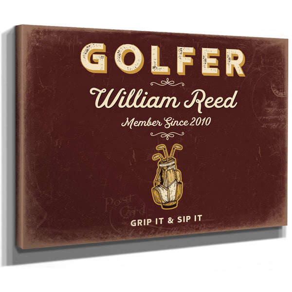 Personalized Golfer Sign, Grip It & Sip It, Oxblood & Gold, image 8