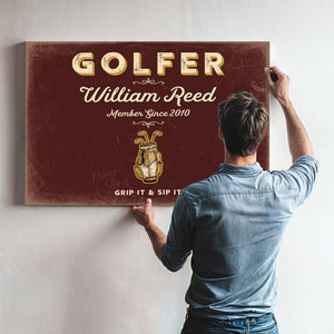 Personalized Golfer Sign, Grip It & Sip It, Oxblood & Gold, image 9