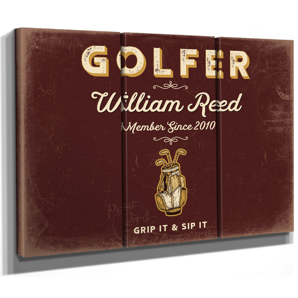 Personalized Golfer Sign, Grip It & Sip It, Oxblood & Gold, image 14