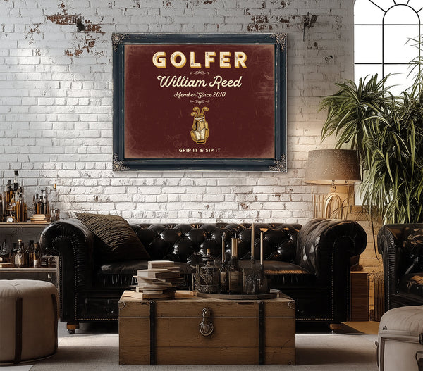 Personalized Golfer Sign, Grip It & Sip It, Oxblood & Gold, image 18