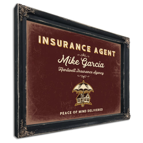 Personalized Insurance Agent Sign, Peace of Mind Delivered, Oxblood & Gold, image 1