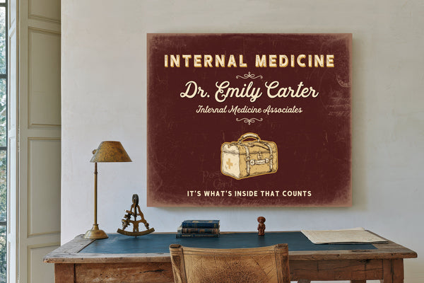 Personalized Internal Medicine Sign, It's What's Inside That Counts, Oxblood & Gold, image 2
