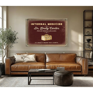 Personalized Internal Medicine Sign, It's What's Inside That Counts, Oxblood & Gold, image 3