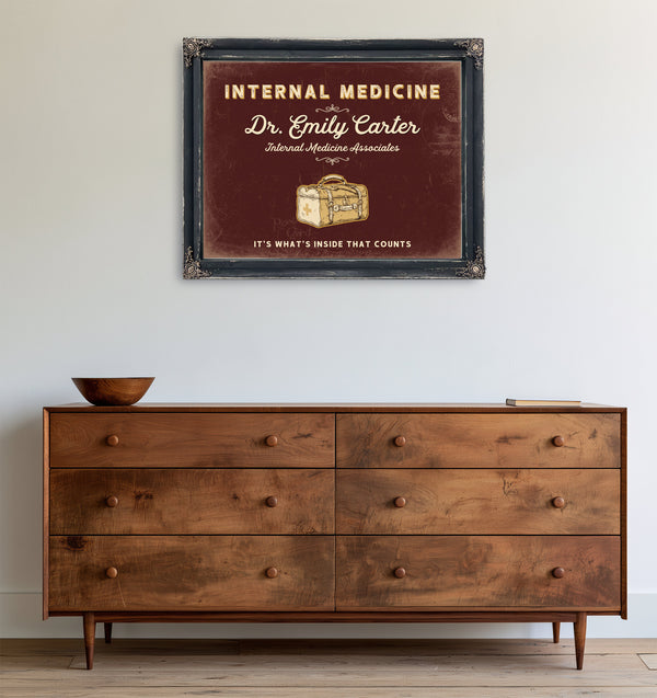 Personalized Internal Medicine Sign, It's What's Inside That Counts, Oxblood & Gold, image 19