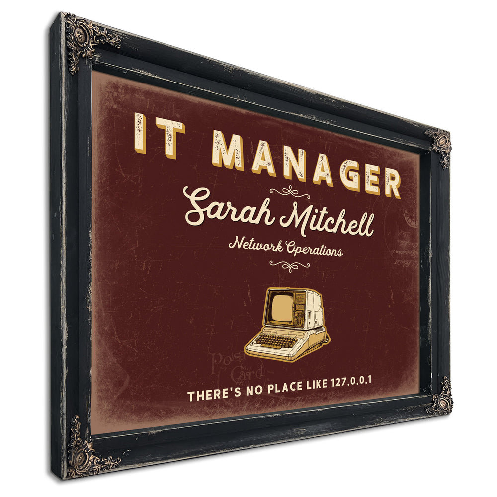 Personalized IT Manager Sign, There's No Place Like 127.0.0.1, Oxblood & Gold, image 1