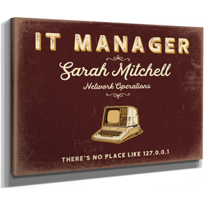 Personalized IT Manager Sign, There's No Place Like 127.0.0.1, Oxblood & Gold, image 8