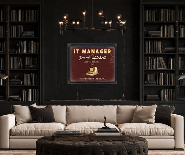 Personalized IT Manager Sign, There's No Place Like 127.0.0.1, Oxblood & Gold, image 16