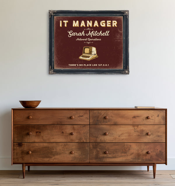 Personalized IT Manager Sign, There's No Place Like 127.0.0.1, Oxblood & Gold, image 19