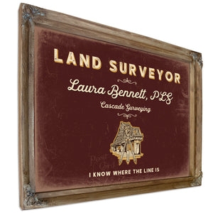 Personalized Land Surveyor Sign, I Know Where the Line Is, Oxblood & Gold, image 6