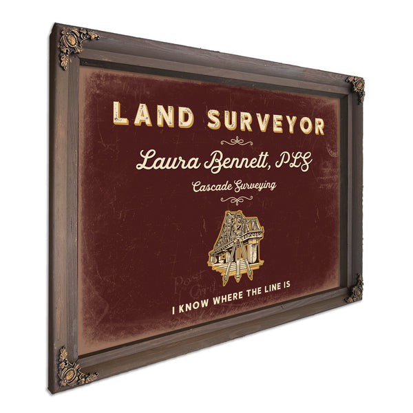 Personalized Land Surveyor Sign, I Know Where the Line Is, Oxblood & Gold, image 7