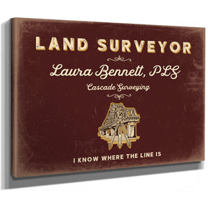 Personalized Land Surveyor Sign, I Know Where the Line Is, Oxblood & Gold, image 8
