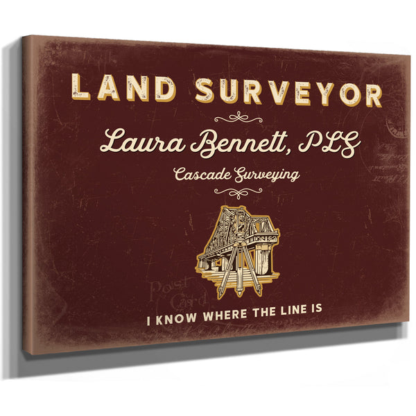 Personalized Land Surveyor Sign, I Know Where the Line Is, Oxblood & Gold, image 8