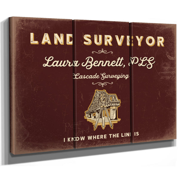 Personalized Land Surveyor Sign, I Know Where the Line Is, Oxblood & Gold, image 14