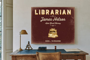 Personalized Librarian Sign, Shhh... I'm Reading, Oxblood & Gold, image 2