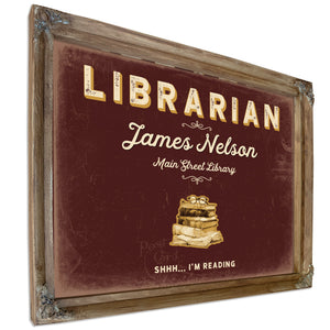 Personalized Librarian Sign, Shhh... I'm Reading, Oxblood & Gold, image 6