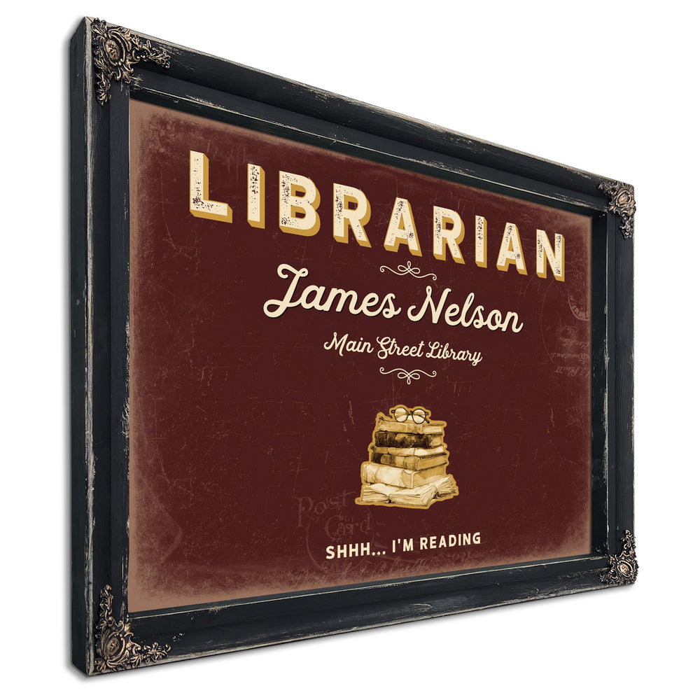 Personalized Librarian Sign, Shhh... I'm Reading, Oxblood & Gold, image 1