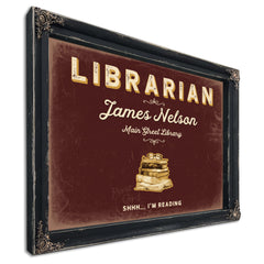 Personalized Librarian Sign, Shhh... I'm Reading, Oxblood & Gold, image 1