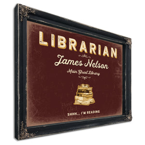 Personalized Librarian Sign, Shhh... I'm Reading, Oxblood & Gold, image 1