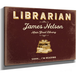 Personalized Librarian Sign, Shhh... I'm Reading, Oxblood & Gold, image 8