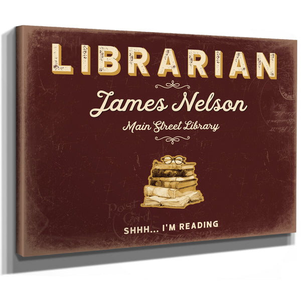 Personalized Librarian Sign, Shhh... I'm Reading, Oxblood & Gold, image 8