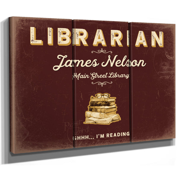 Personalized Librarian Sign, Shhh... I'm Reading, Oxblood & Gold, image 14