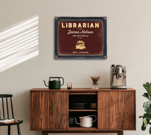 Personalized Librarian Sign, Shhh... I'm Reading, Oxblood & Gold, image 15
