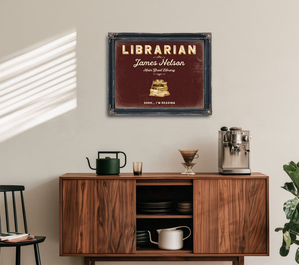 Personalized Librarian Sign, Shhh... I'm Reading, Oxblood & Gold, image 15