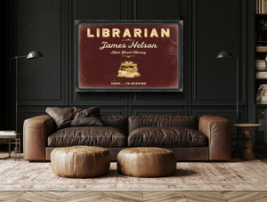 Personalized Librarian Sign, Shhh... I'm Reading, Oxblood & Gold, image 17