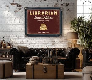 Personalized Librarian Sign, Shhh... I'm Reading, Oxblood & Gold, image 18
