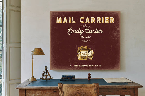 Personalized Mail Carrier Sign, Neither Snow Nor Rain, Oxblood & Gold, image 2