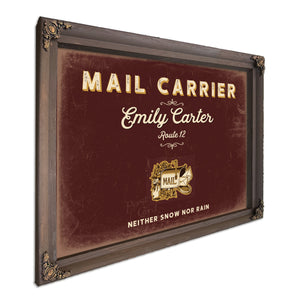 Personalized Mail Carrier Sign, Neither Snow Nor Rain, Oxblood & Gold, image 7