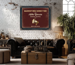 Personalized Marketing Director Sign, Make Some Noise, Oxblood & Gold, image 18