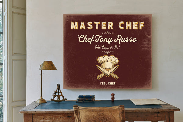 Personalized Master Chef Sign, Yes, Chef, Oxblood & Gold, image 2