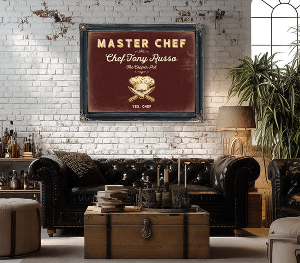Personalized Master Chef Sign, Yes, Chef, Oxblood & Gold, image 18