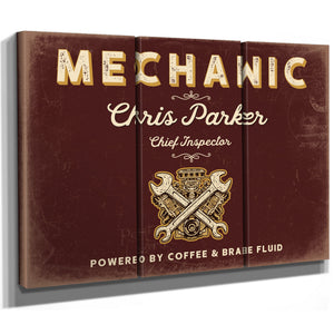 Personalized Mechanic Sign, Powered by Coffee & Brake Fluid, Oxblood & Gold, image 14